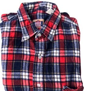 Mens‎ American Edition Plaid Flannel Shirt Long Sleeve Casual Button Up Red Navy